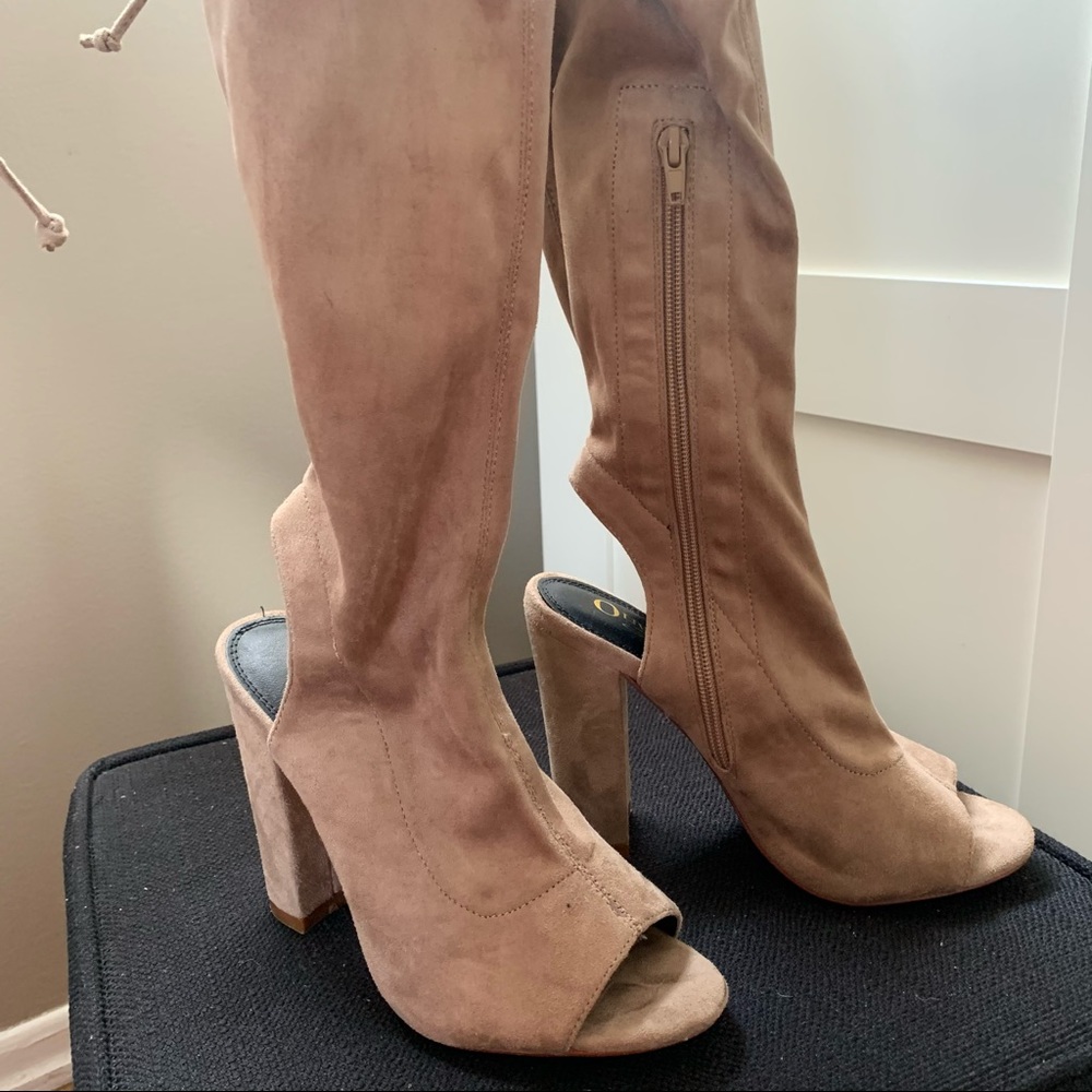 over the knee peep toe heels